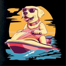 Zlatý retrívr na vodním skútru