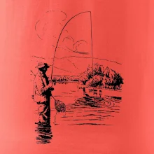 Kreslený rybář s podběrákem