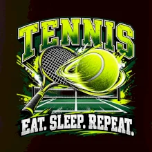 Tenisová raketa a míček eat sleep repeat