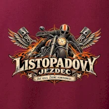 Listopadový motorkář se strojem a ohnivými křídly