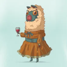 Alpaka s vínem žena