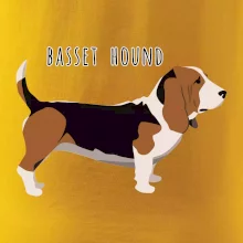 Basset hound pes s nápisem