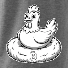Kuře sedící na bitcoinovém hnízdě