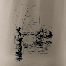 Kreslený rybář s podběrákem