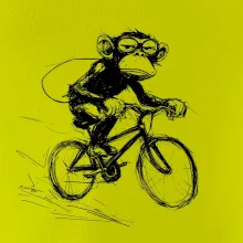 Opice s batohem na kole