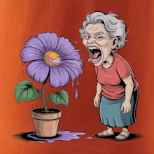 Stará paní plive na fialu