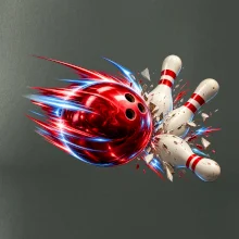 Bowlingová koule v akci a padající kuželky