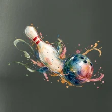 Bowling akvarelová koule a kuželka