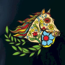 Kůň barevný s listy