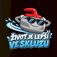 Stylový curlingový kámen ve skluzu