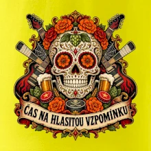 Mexická rocková lebka s kytarami a pivem