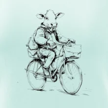 Kráva v obleku na kole