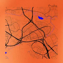 Praha - 14100 mapa s vodními toky