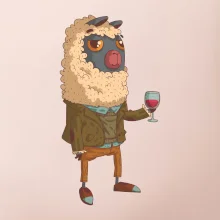 Alpaka s vínem muž