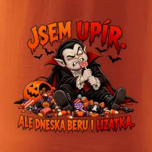 Unavený upír s hromadou sladkostí a lízátkem