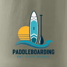 Paddleboard s pádlem při západu slunce eat sleep repeat
