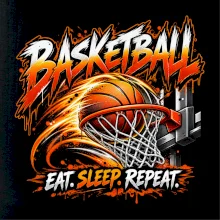 Basketbalový koš s míčem eat sleep repeat