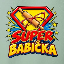Super babička komiksový znak s válečkem a brýlemi