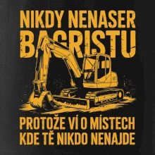 Oranžový bagr Nikdy Nenaser bagristu