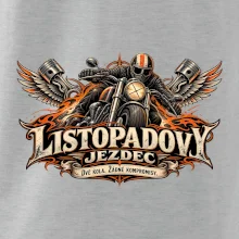 Listopadový motorkář se strojem a ohnivými křídly