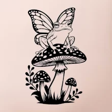 Goblincore černá houba se žábou