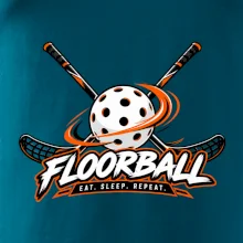 Florbalové hokejky s děrovaným míčkem eat sleep repeat
