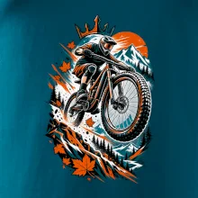 Listopadový horský cyklista při adrenalinovém skoku