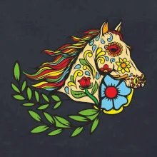 Kůň barevný s listy