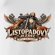 Listopadový motorkář se strojem a ohnivými křídly