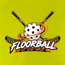 Florbalové hokejky s děrovaným míčkem eat sleep repeat