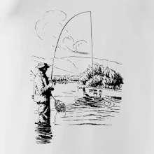 Kreslený rybář s podběrákem