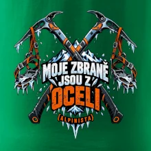 Alpinista se zbraněmi z oceli