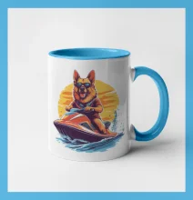 Německý ovčák na vodním skútru