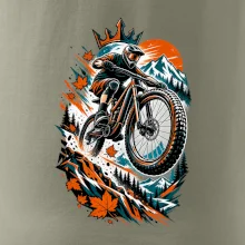 Listopadový horský cyklista při adrenalinovém skoku