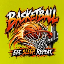 Basketbalový koš s míčem eat sleep repeat