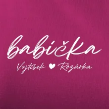 Babička Tričko se jmény dětí psací písmo