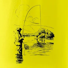 Kreslený rybář s podběrákem