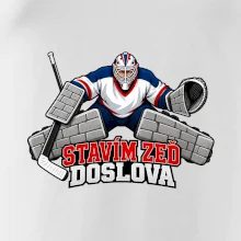 Hokejový brankář staví zeď