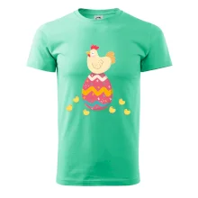 Slepice sedící na velikonočním vejci