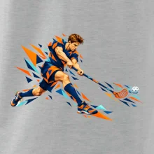 Florbalový útočník v oranžových polygonech