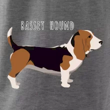Basset hound pes s nápisem