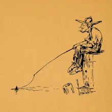 Kreslený rybář na pařezu