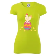 Slepice sedící na velikonočním vejci