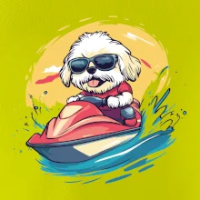 Lhasa Apso na vodním skútru