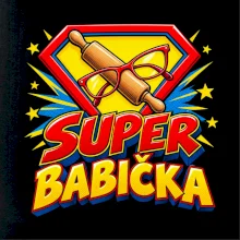 Super babička komiksový znak s válečkem a brýlemi