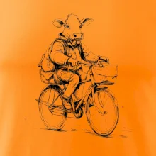 Kráva v obleku na kole