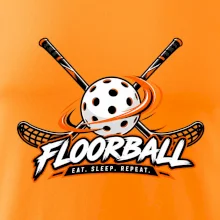 Florbalové hokejky s děrovaným míčkem eat sleep repeat