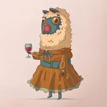 Alpaka s vínem žena