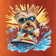 Yorkšírský teriér na vodním skútru