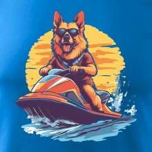 Německý ovčák na vodním skútru